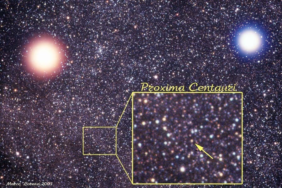 Erboğa (Centaurus) Takımyıldızı bölgesinde Alfa Centauri adlı üçlü yıldız sistemi’nin