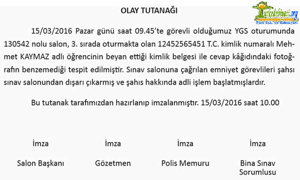 Olay Tutanağı Örneği